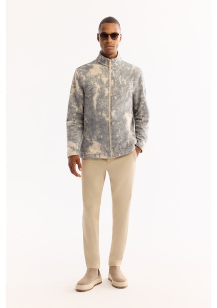 Erkek Antrasit Dik Yaka Fermuarlı Soft Touch Desenli Polar Regular Fit Sweatshirt A52Y1206