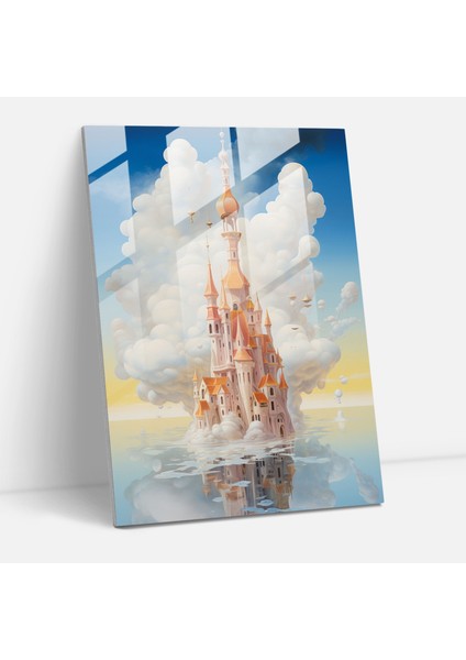 Sürrealist Rüyagibi Kilise Cephelerinin Cam Tablosu - Kilise Ev Dekorasyonu Sürrealist Gökyüzü Cam Duvar Sanatı