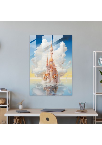 Sürrealist Rüyagibi Kilise Cephelerinin Cam Tablosu - Kilise Ev Dekorasyonu Sürrealist Gökyüzü Cam Duvar Sanatı modelleri