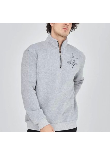 Erkek Yarım Fermuarlı Baskılı Weat Gri modelleri