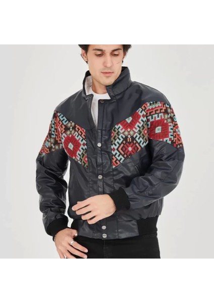 Erkek Içi Astarlı Içten Yaka Kısmı Peluşlu Uni Kumaş Vintage Ceket Acivert