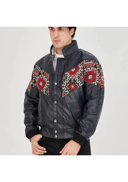 Erkek Içi Astarlı Içten Yaka Kısmı Peluşlu Uni Kumaş Vintage Ceket Acivert modelleri