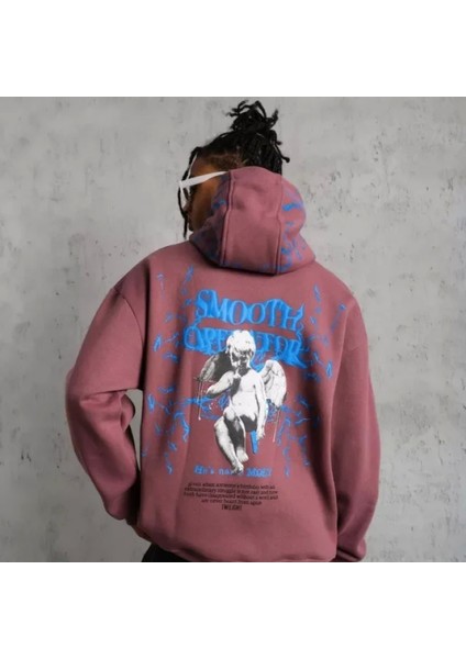 Erkek Yıldırım Baskılı Kapşonlu Weat Gül Kurusu