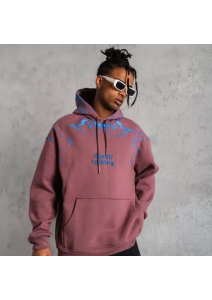 Erkek Yıldırım Baskılı Kapşonlu Weat Gül Kurusu modelleri