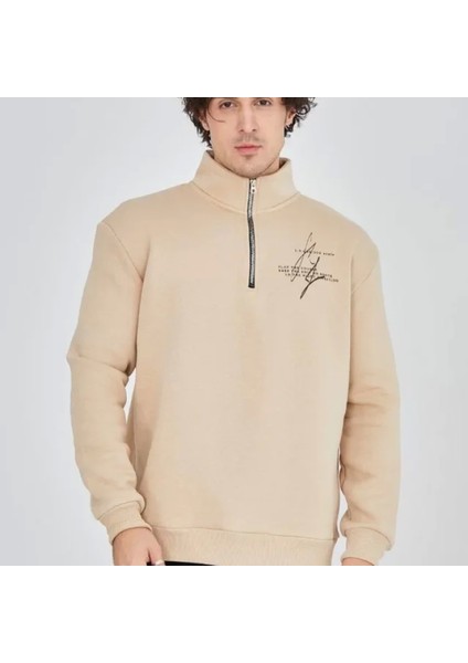 Erkek Yarım Fermuarlı Baskılı Weat Bej fiyatları