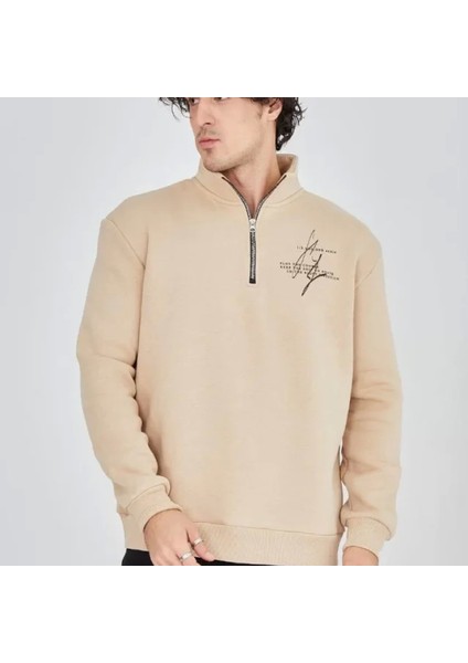 Erkek Yarım Fermuarlı Baskılı Weat Bej modelleri