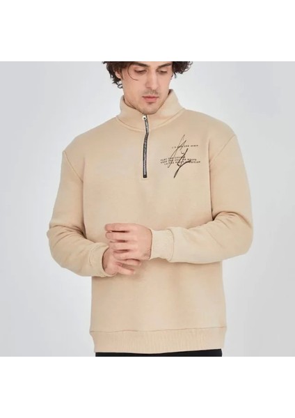 Erkek Yarım Fermuarlı Baskılı Weat Bej fırsatları