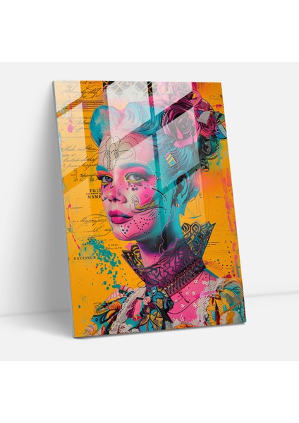 Rokoko Pop Art Cam Tablo - Klasizm ile Pop Sanatı Bir Arada Modern Sanat Duvar Dekorasyonu
