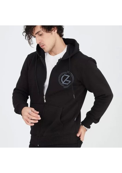 Erkek Kapüşonlu Baskılı Fermuarlı Hırka Iyah fırsatları