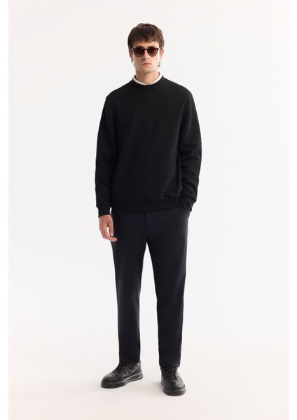 Erkek Siyah Bisiklet Yaka Dokulu Elastan Regular Fit Sweatshirt A52Y1220