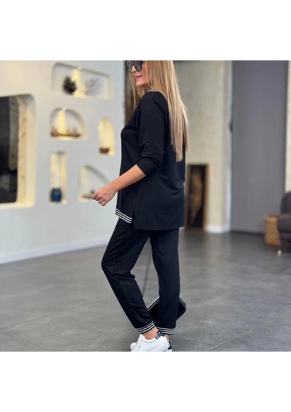 Kadın Uzun Kollu Ribana ve Fermuar Detay Bluz ve Yüksel Bel Pantolon 2li Takım indirimleri