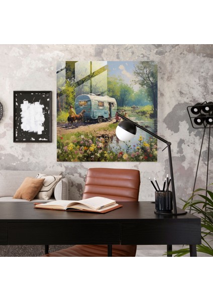Kıyıdaki Karavan Cam Tablo - Karavan Duvar Dekorasyonu Çingeneler Modern Sanat fiyatları