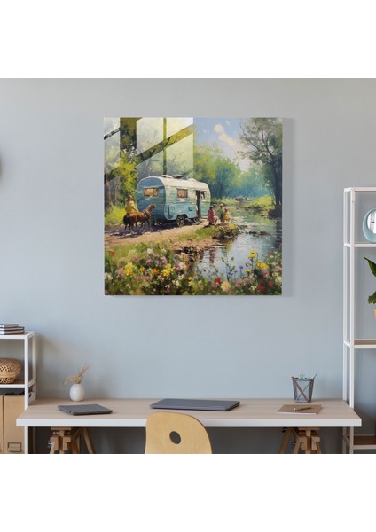 Kıyıdaki Karavan Cam Tablo - Karavan Duvar Dekorasyonu Çingeneler Modern Sanat modelleri