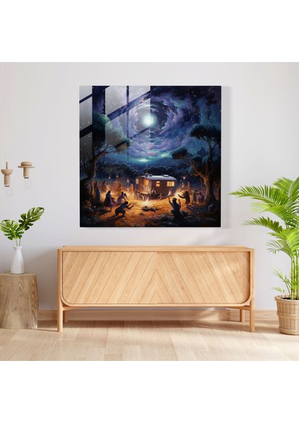 Camlı Tablo - Çingene Karavan Geceleri - Karavan Yıldızlı Gece Gökyüzü Izlenimci Resim Ateş fiyatları