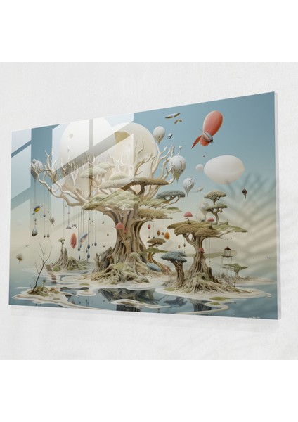 Jüpiter'in Sürreal Cam Tablo Baskısı - Dünya Yüzen Adalar Sürreal Tema