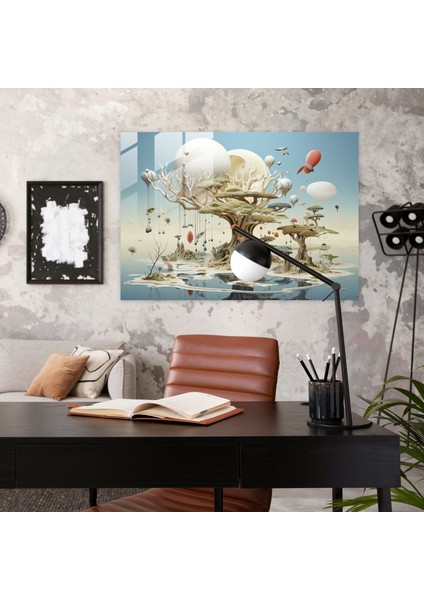 Jüpiter'in Sürreal Cam Tablo Baskısı - Dünya Yüzen Adalar Sürreal Tema fiyatları