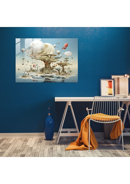 Jüpiter'in Sürreal Cam Tablo Baskısı - Dünya Yüzen Adalar Sürreal Tema modelleri