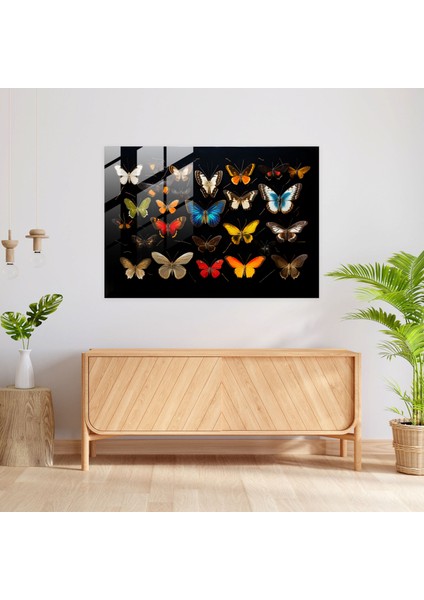 Canlı Simetri ile Kurutulmuş Kelebekler Cam Duvar Sanatı - Modern Sanat - Ev Dekorasyonu fiyatları