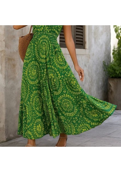 Kadın Kısa Yarasa Kanat Kollu V Yakalı Beli Büzgülü Süprem Elbise modelleri