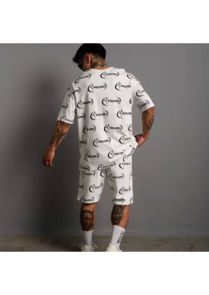 Erkek Baskılı Ikili Şortlu Takım Beyaz modelleri