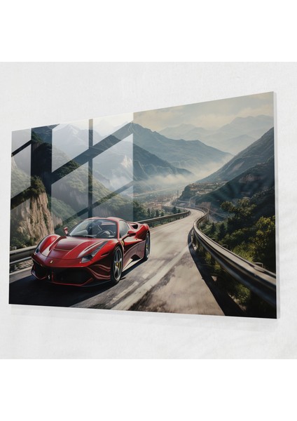 Ferrari Cam Tablo - Dağ Manzarası - Ev Dekorasyonu Cam Duvar Sanatı Duvar Dekorasyonu