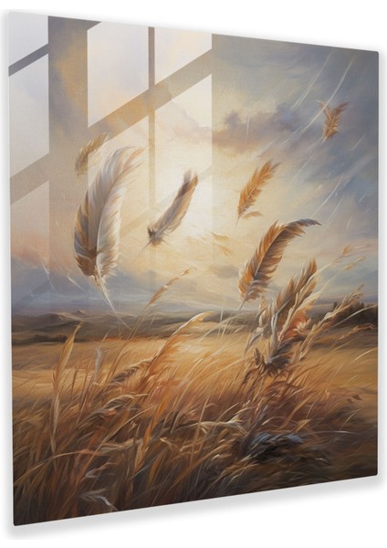 Huzurlu Tüyler Cam Tablo - Tüy Duvar Dekorasyonu Cam Sanatı Modern Sanat