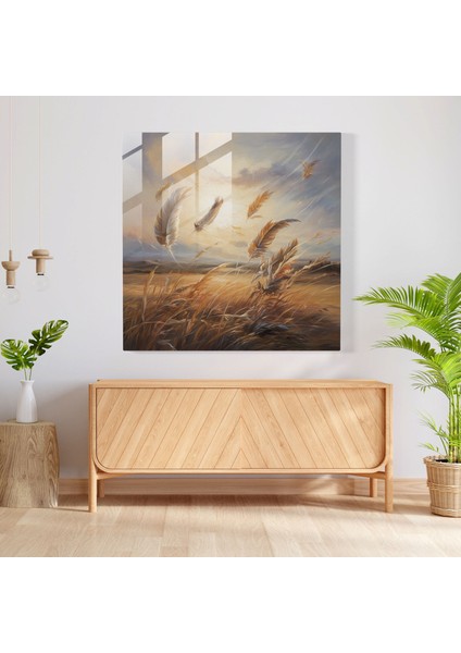 Huzurlu Tüyler Cam Tablo - Tüy Duvar Dekorasyonu Cam Sanatı Modern Sanat fiyatları