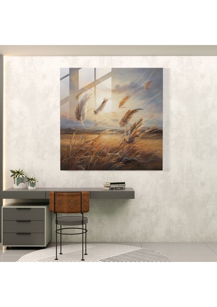 Huzurlu Tüyler Cam Tablo - Tüy Duvar Dekorasyonu Cam Sanatı Modern Sanat modelleri