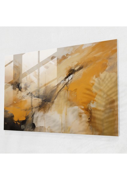 Toprak Cam Tablo - Doğa Toprak Tonları Soyut Ifadeci Resim Cam Sanat