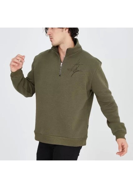 Erkek Yarım Fermuarlı Baskılı Weat Yeşil fiyatları