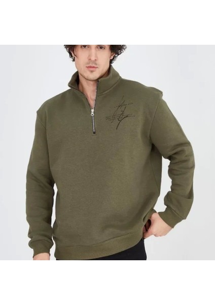 Erkek Yarım Fermuarlı Baskılı Weat Yeşil fırsatları