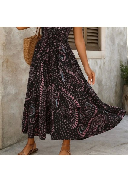 Kadın Kısa Yarasa Kanat Kollu V Yakalı Beli Büzgülü Süprem Elbise