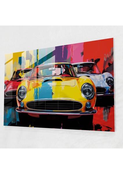 Ferrari Cam Tablo Sanatı - Farklı Modellerin Pop Art Kolajı - Duvar Dekorasyonu Cam Sanatı