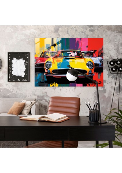 Ferrari Cam Tablo Sanatı - Farklı Modellerin Pop Art Kolajı - Duvar Dekorasyonu Cam Sanatı modelleri