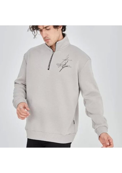 Erkek Yarım Fermuarlı Baskılı Weat Boyalı Gri modelleri