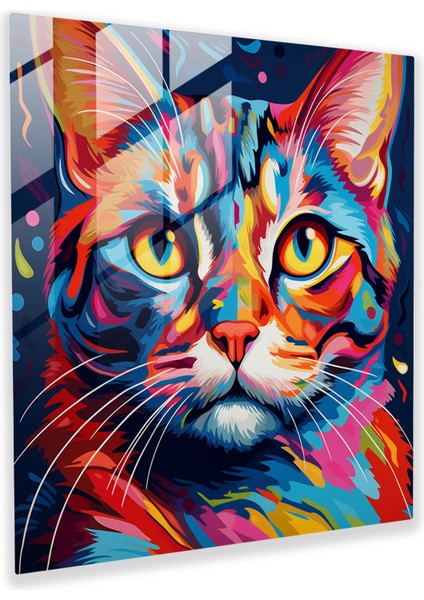 Dinamik Bıyıklar Cam Tablosu: Canlı Renklerde Pop Art Kedisi - Cam Duvar Sanatı Ev Dekorasyonu Duvar Dekorasyonu Cam Sanatı