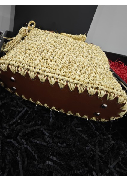👜 El Yapımı Kağıt Ip Örgü Çanta – Deri Saplı ve Simli Ipli 👜