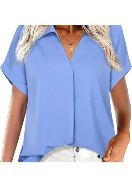 Kadın Kısa Kollu Yakalı Uzun Sandy Bluz fiyatları