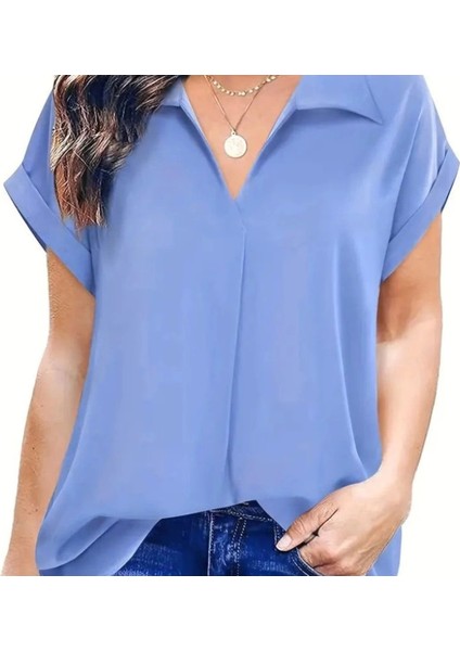 Kadın Kısa Kollu Yakalı Uzun Sandy Bluz fırsatları