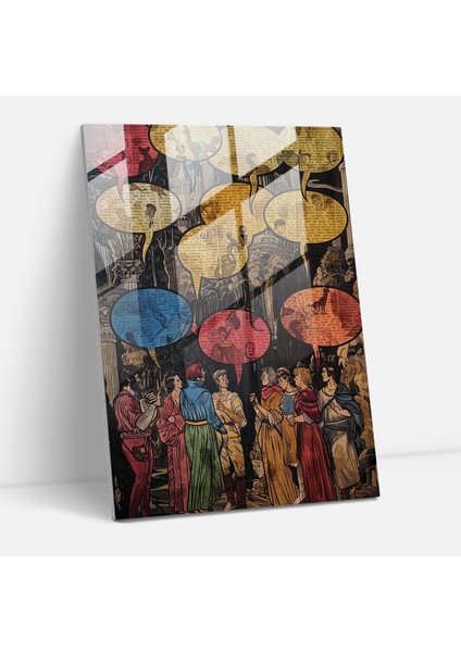 Ortaçağ Pop Sanatı Cam Tablo - Klasik+Popart Duvar Dekorasyonu Ev Dekorasyonu Cam Sanatı