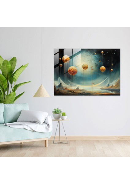 Rüya Gibi Gezegenler Cam Tablo - Dünya Cam Duvar Sanatı Rüya Gibi Atmosfer Cam Sanatı modelleri