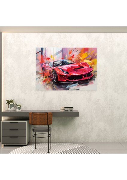 Ferrari Cam Tablo Sanatı - Ferrari Dinamizm Cam Baskı Canlı Renkler modelleri