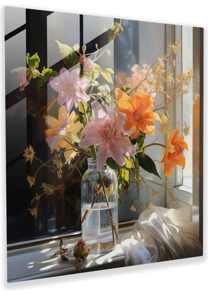 Banyo Cam Tablosu - Çiçeklerin Açtığı - Banyo Için Banyo Temalı Fotoğraf Gerçekçiliği Cam Duvar Sanatı