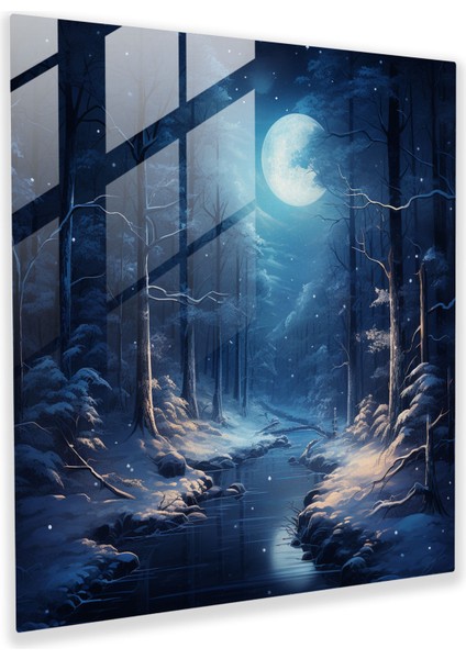 Kış Masalı Cam Tablo - Noel Cam Tablo Parlayan Buz Salkımları Duvar Dekorasyonu