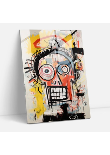 Basquiat Cam Tablosu - Neo-Ekspresyonist Füzyon - Basquiat Cam Duvar Sanatı Sembolizm Büyüleyici Füzyon