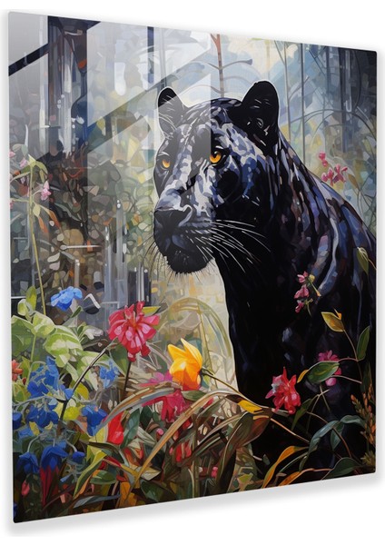 Hayalperest Kara Panter Cam Tablo - Modern Sanat Kara Panter Cam Tablo