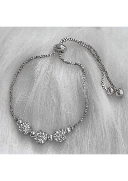 Gümüş Renk Zirkon Taşlı Üçlü Macun Asansör Bileklik