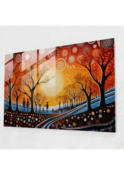 Aborjin Rüya Zamanı Cam Tablo - Aborjin Cam Sanat Canlı Eski Hikaye Anlatımı