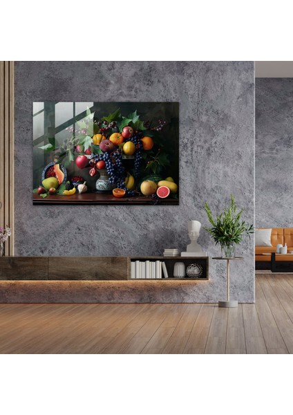 Caravaggio Tarzı Ev Dekorasyonu: Meyveli Natürmort Tablo - Cam Tablo Ev Dekorasyonu Caravaggio Stili modelleri