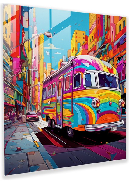Şehir Karavanı Cam Tablo - Karavan Canlılık Canlı Renkler